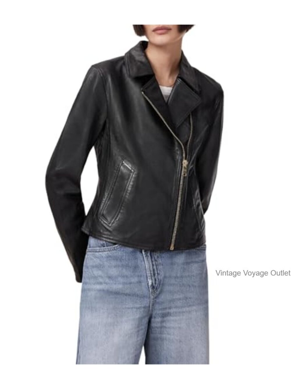Leather Biker Jacket Slim Fit Asymmetric Zip